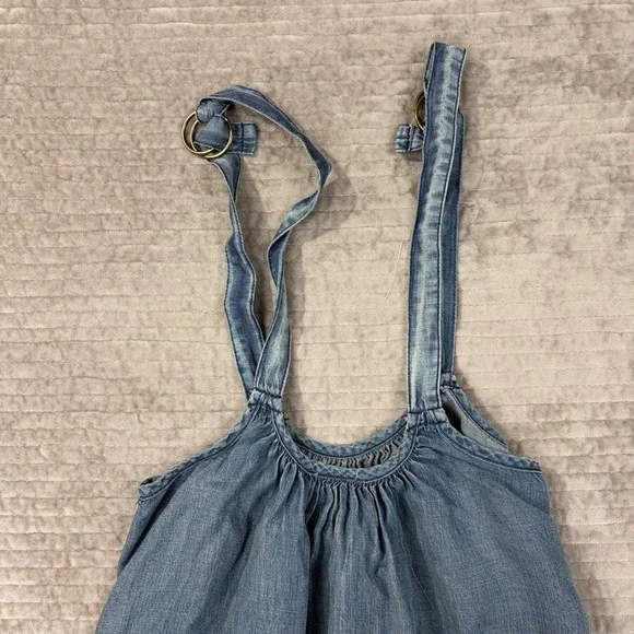 Jaded Gypsy Denim Tank Dress Blue Cotton Ruffle Hem Boho Mini S/M Made in USA - Picture 10 of 11